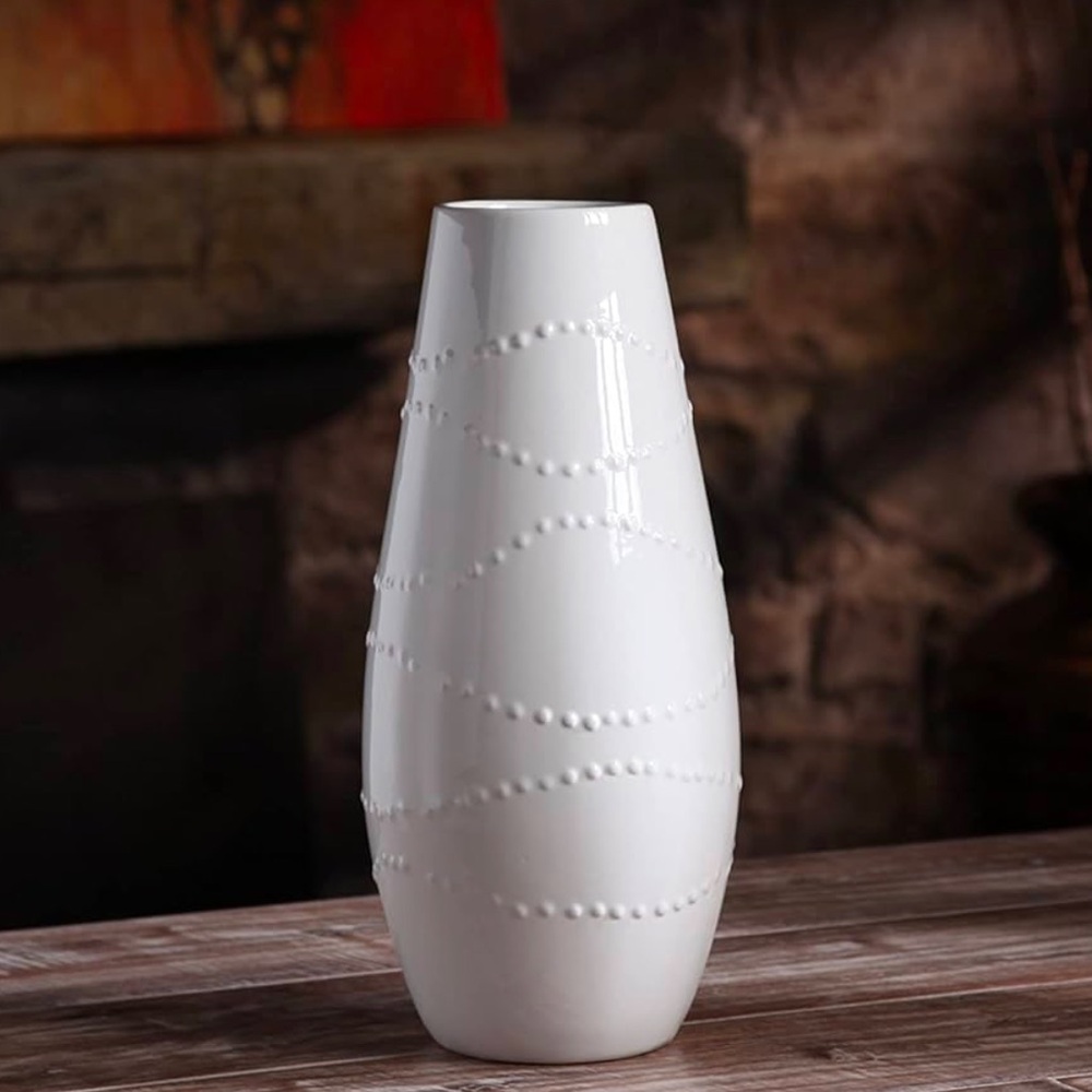 Hosley | 12-Inch White Textured Ceramic Vase